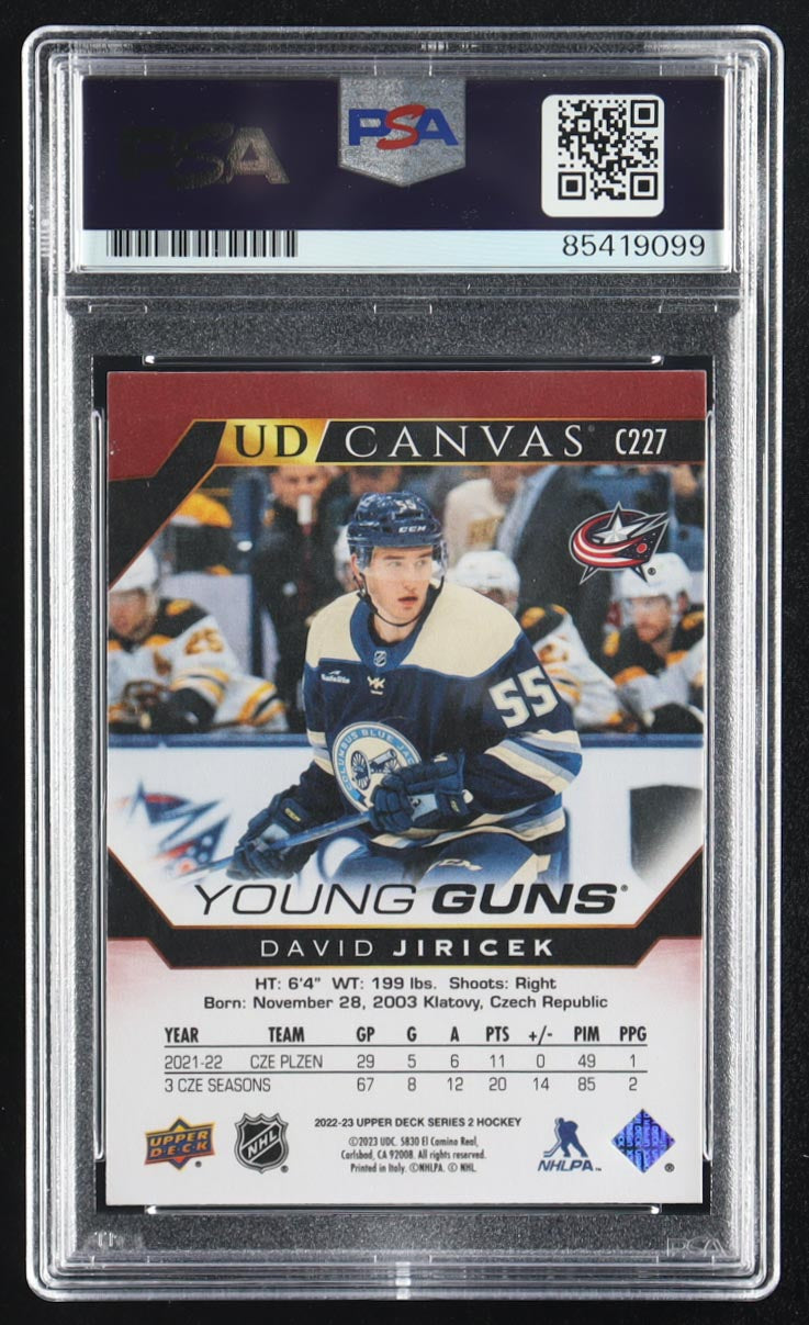 David Jiricek Signed 2022-23 Upper Deck UD Canvas #C227 YG RC (PSA) Rookie Card - Young Guns