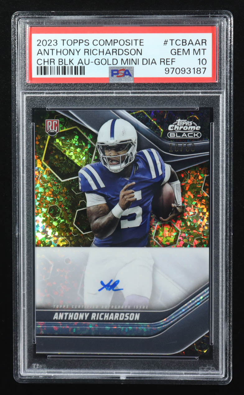 Anthony Richardson 2023 Topps Composite Chrome Black Autographs Gold Mini Diamond Refractors #TCBAAR RC #10/50 (PSA 10) Rookie Card | Serially Numbered #10 / 50