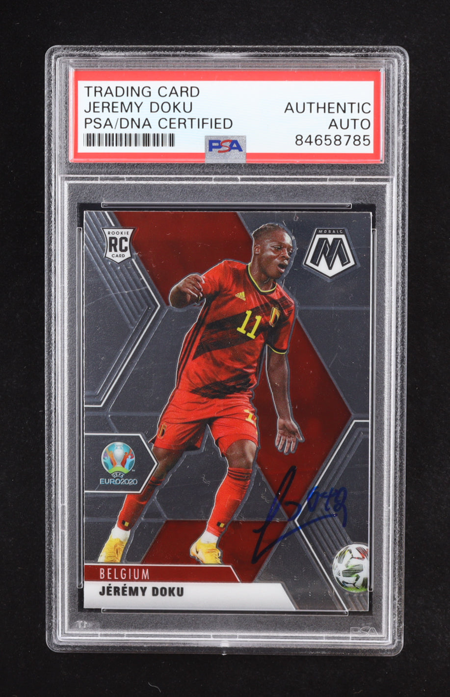Jeremy Doku Signed 2021 Panini Mosaic UEFA Euro #11 RC (PSA Authentic) Rookie Card