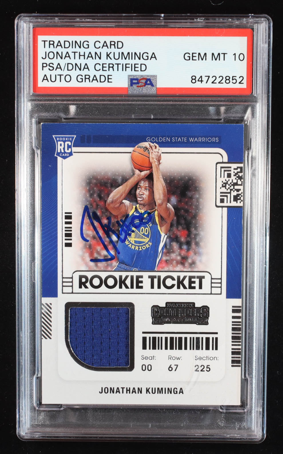 Jonathan Kuminga Signed 2021-22 Panini Contenders Rookie Ticket Swatches #7 RC (PSA | Auto Grade PSA 10) Rookie Card | Autograph Graded PSA 10