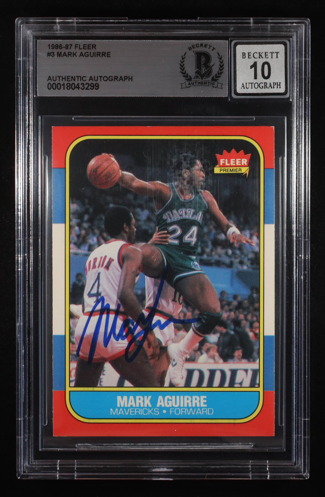 Mark Aguirre Signed 1986-87 Fleer #3 RC (Beckett | Auto Grade BGS 10) Rookie Card | Autograph Graded BGS 10