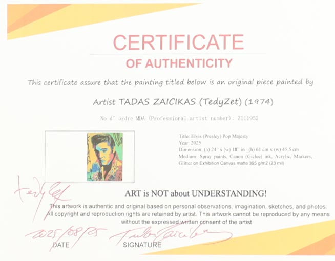 "Elvis (Presley) Pop Majesty" 18x24 2025 Original Painting on Rolled Canvas by Tadas Zaicikas | TedyZet (Zaicikas)