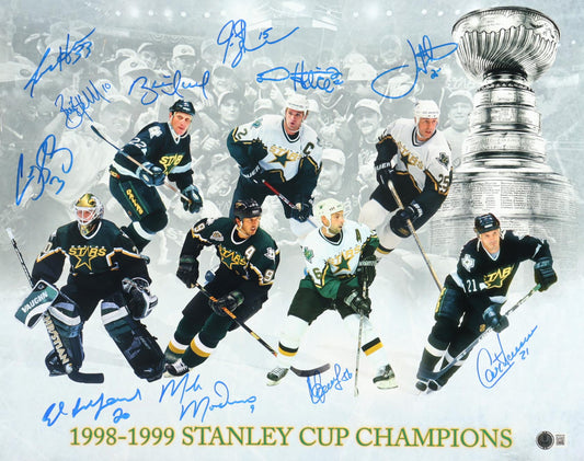 1998-99 Stars Stanley Cup Champions 16x20 Photo Signed By (11) With Mike Modano, Brett Hull, Ed Belfour, Joe Nieuwendyk (Beckett) Beckett Witnessed