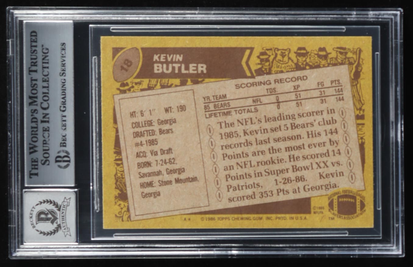 Kevin Butler Signed 1986 Topps #18 RC (BGS | Auto 10) Rookie Card