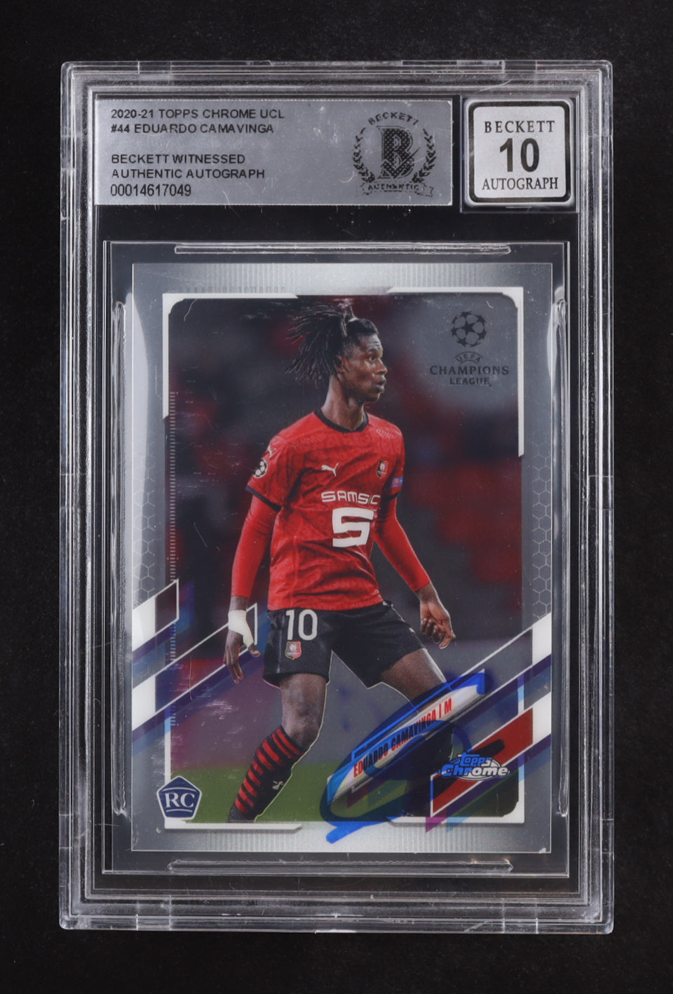 Eduardo Camavinga Signed 2020-21 Topps Chrome UEFA Champions League #44 RC (BGS | Auto 10) - Rookie Card