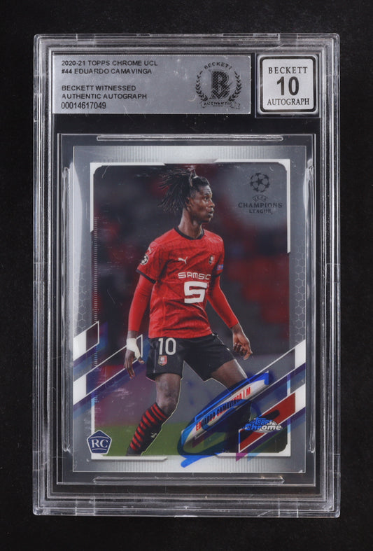 Eduardo Camavinga Signed 2020-21 Topps Chrome UEFA Champions League #44 RC (BGS | Auto 10) - Rookie Card