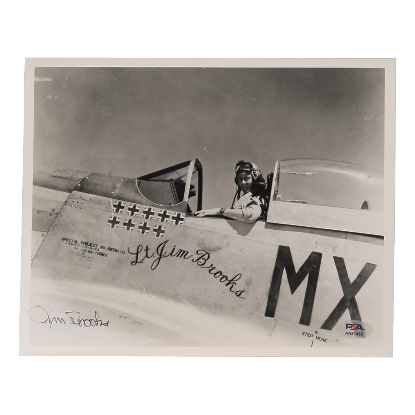 Jim Brooks Signed (PSA) 8x10 Photo WWII 31st FG 13 Victories - 31st Fighter Group Ace - 13 Victories (d)
