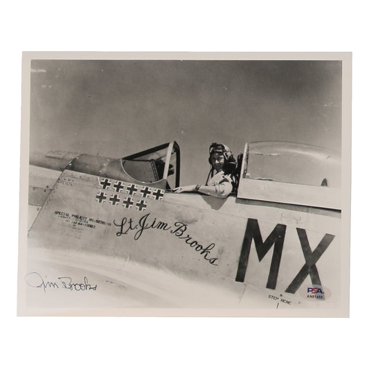 Jim Brooks Signed (PSA) 8x10 Photo WWII 31st FG 13 Victories - 31st Fighter Group Ace - 13 Victories (d)