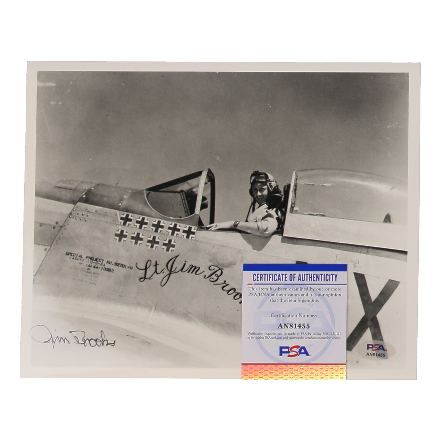 Jim Brooks Signed (PSA) 8x10 Photo WWII 31st FG 13 Victories - 31st Fighter Group Ace - 13 Victories (d)