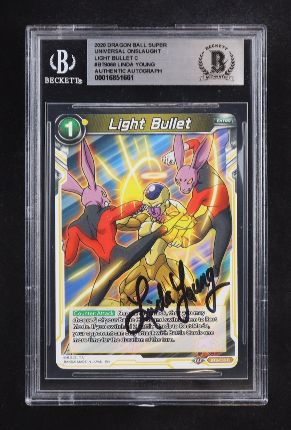 Linda Young Signed Light Bullet 2020 Dragon Ball Super Universal Onslaught #BT9068 C (BGS) Frieza