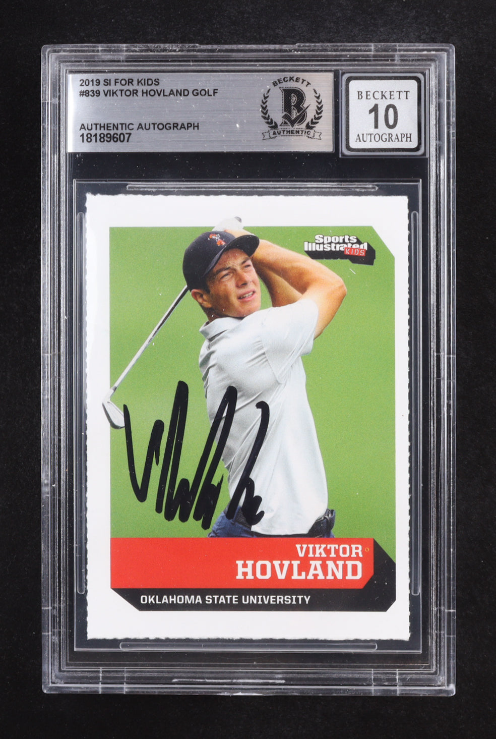 Viktor Hovland Signed 2019 SI for Kids #839 RC (BGS | Auto 10) Autograph Graded 10 - Rookie Card