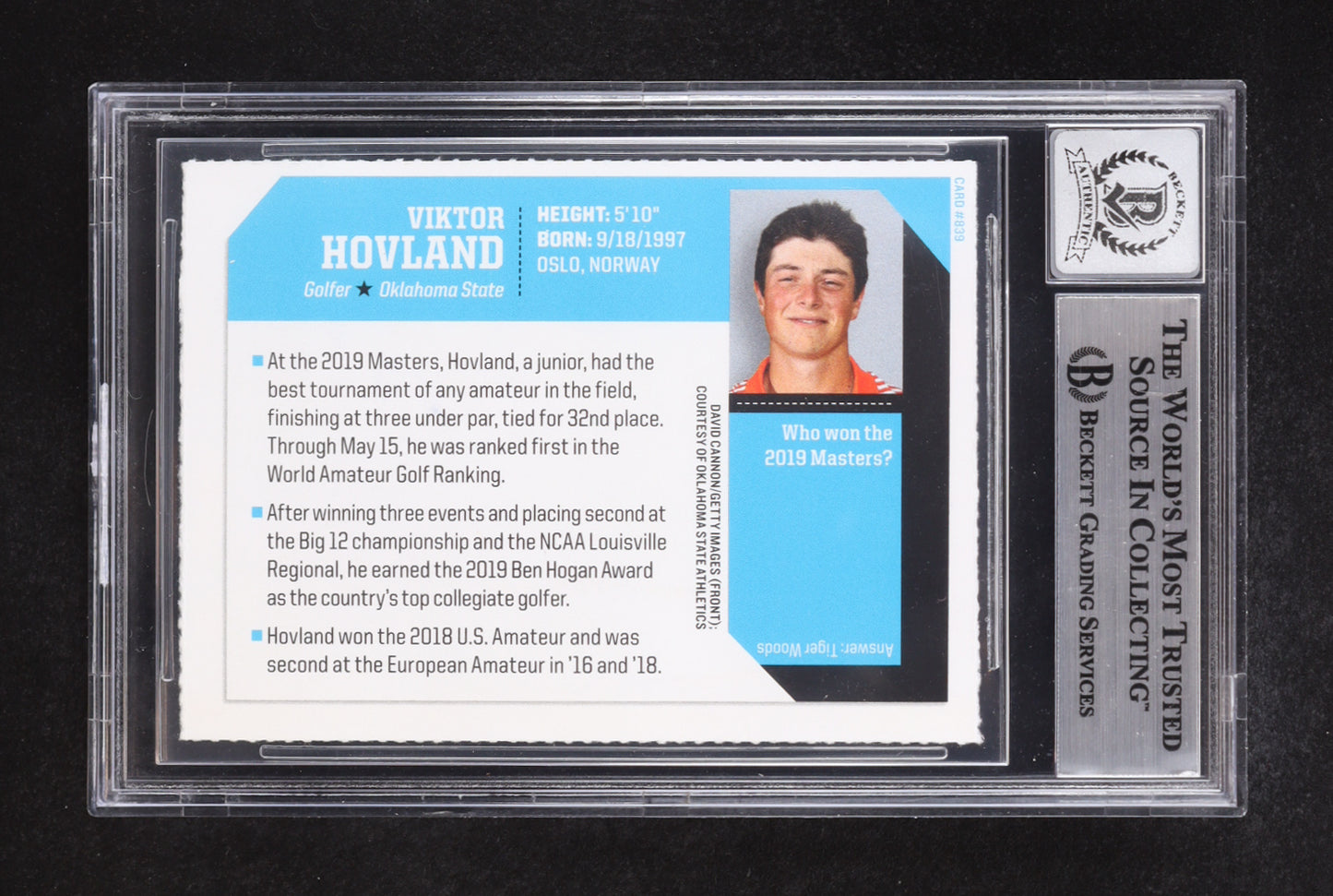 Viktor Hovland Signed 2019 SI for Kids #839 RC (BGS | Auto 10) Autograph Graded 10 - Rookie Card