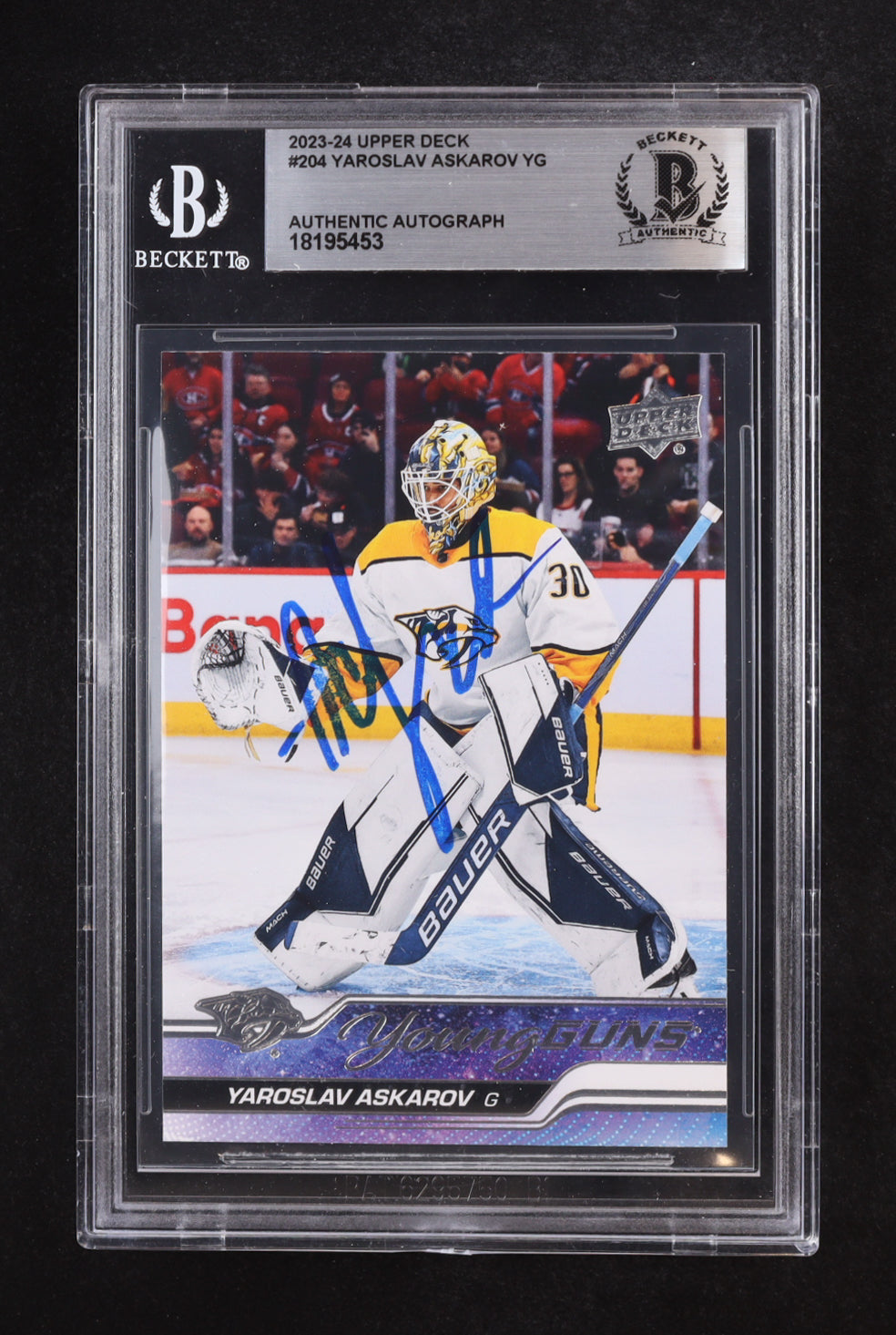 Yaroslav Askarov Signed 2023-24 Upper Deck YG #204 RC (BGS) - Young Guns - Rookie Card