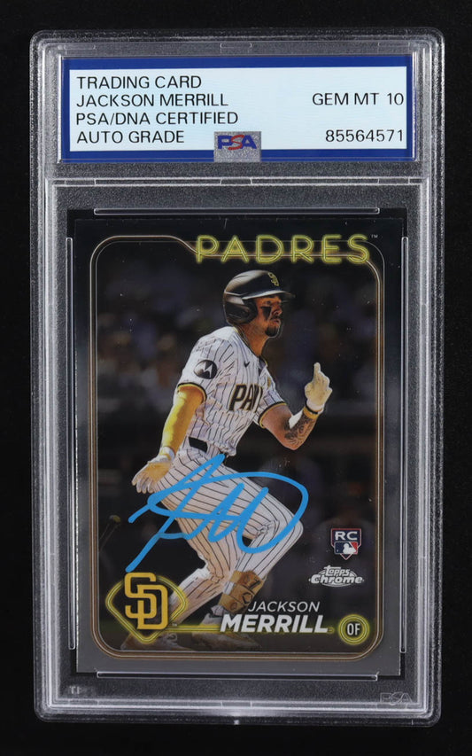 Jackson Merrill Signed 2024 Topps Chrome #207 RC (PSA | Autograph Graded PSA 10) Rookie Card | Autograph Graded PSA 10