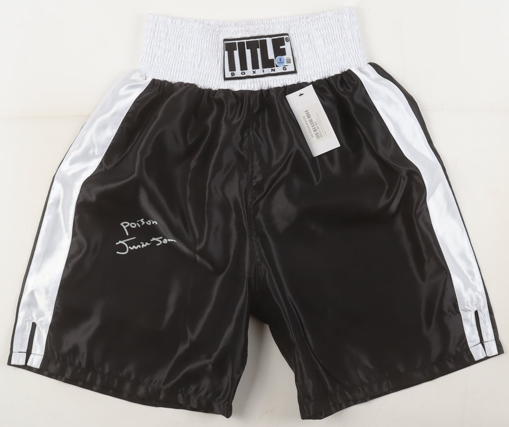Junior Jones Signed (Beckett) Everlast Boxing Trunks Inscribed "Poison"