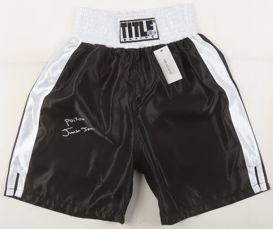 Junior Jones Signed (Beckett) Everlast Boxing Trunks Inscribed "Poison"