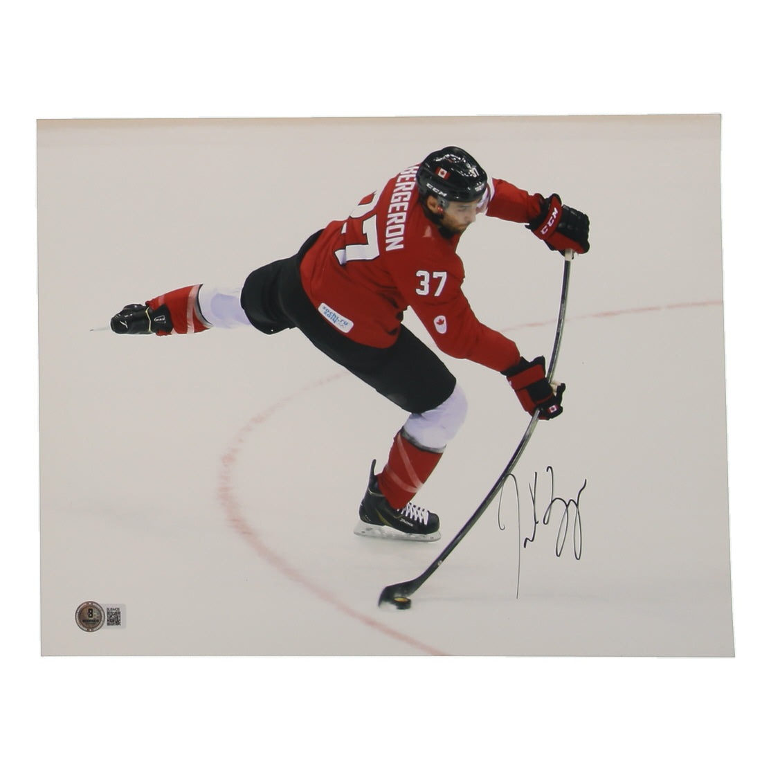 Patrice Bergeron Signed Team Canada 11x14 Photo (Beckett)