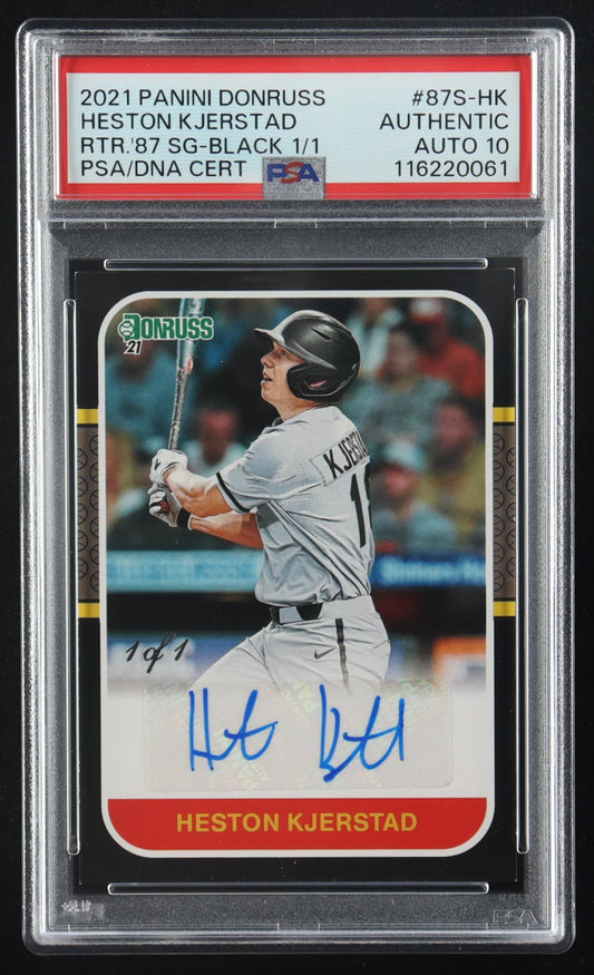 Heston Kjerstad 2021 Donruss Retro '87 Signatures Black #84 #1/1 (PSA | Auto 10) Rookie Card | Autograph Graded 10 | Serially Numbered #1/1