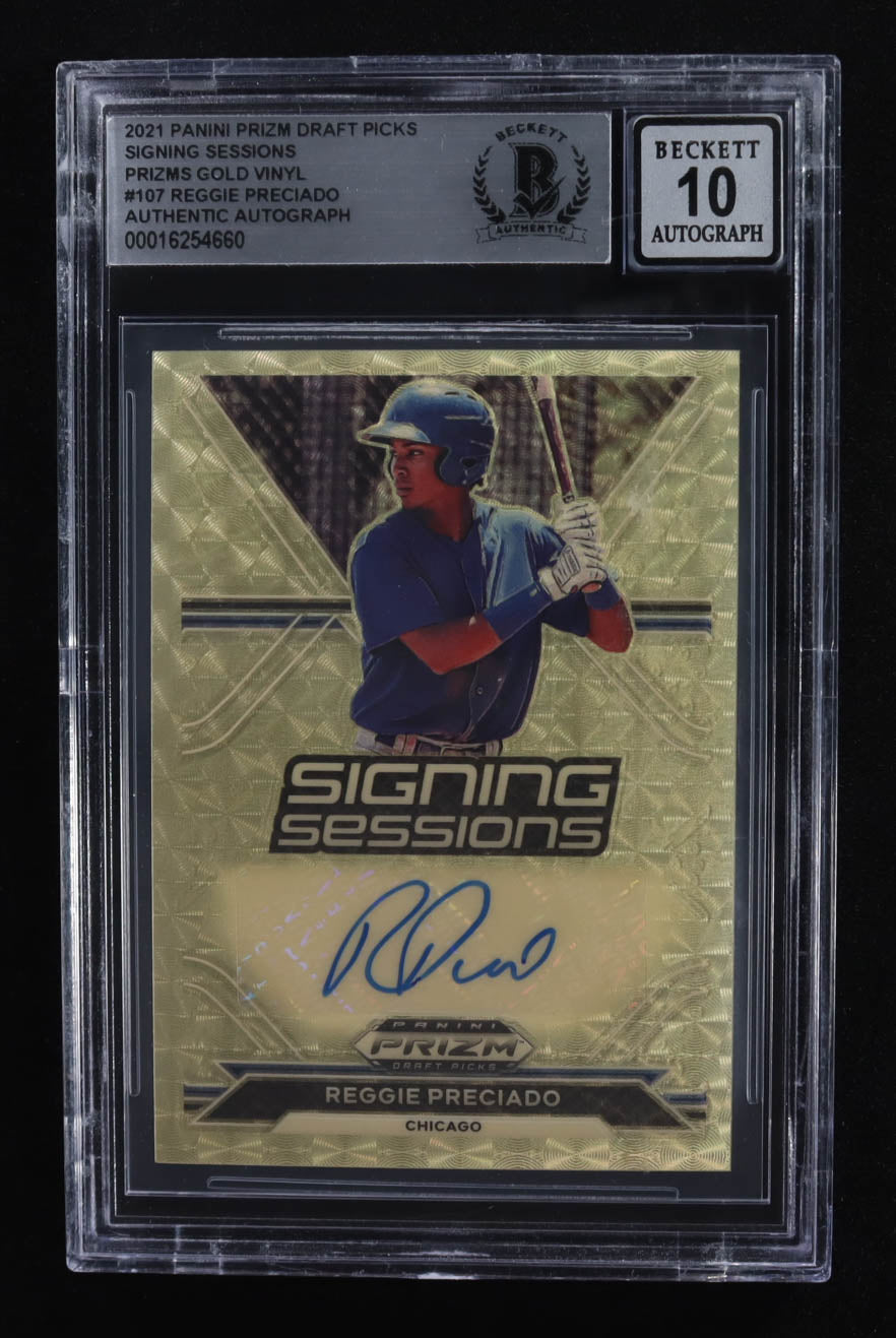 Reggie Preciado 2021 Panini Prizm Draft Picks Signing Sessions Prizms Gold Vinyl #107 RC #1/1 (Beckett Authentic | Auto Grade 10) Serially Numbered #1 / 1 | Rookie Card