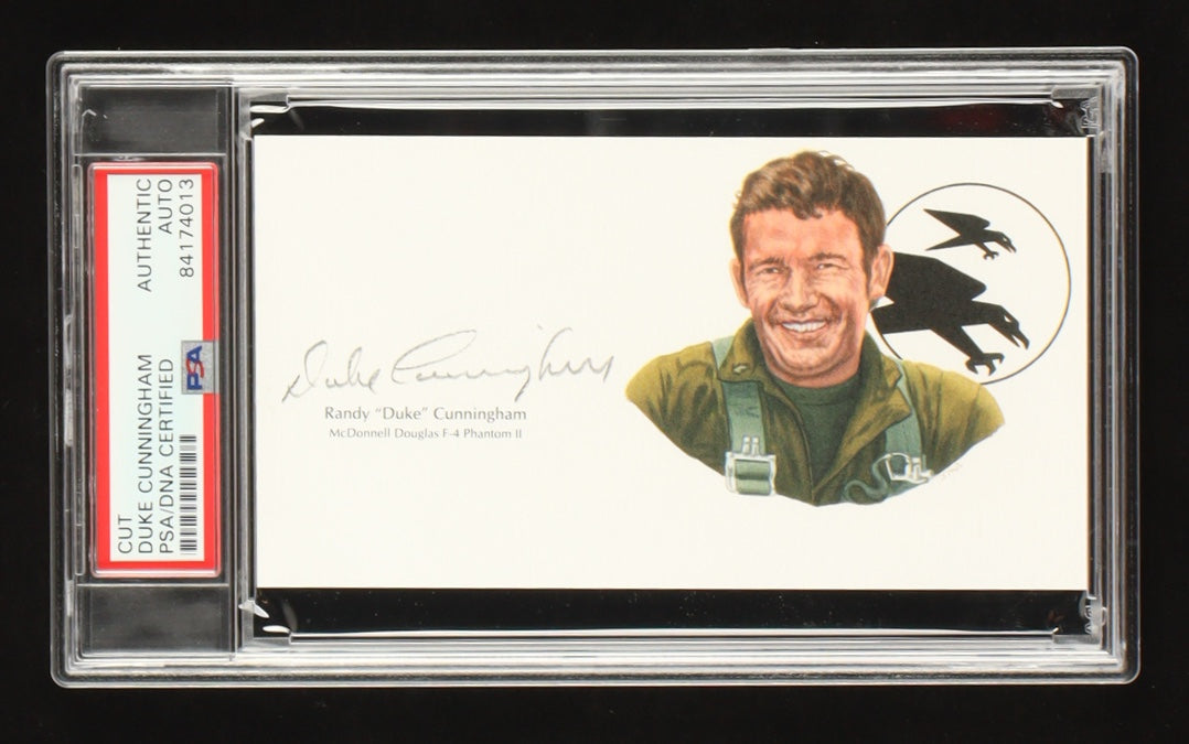 Duke Cunningham Signed Cut With Portrait Art (PSA) Vietnam VF-96 Ace