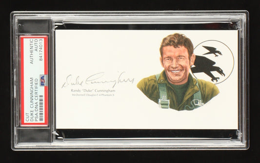 Duke Cunningham Signed Cut With Portrait Art (PSA) Vietnam VF-96 Ace