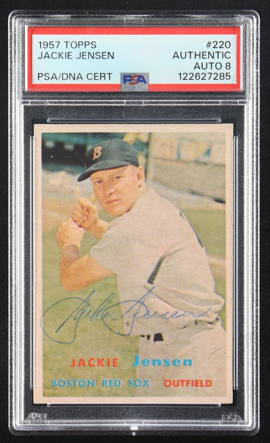 Jackie Jensen Signed 1957 Topps #220 (PSA Auto 8)