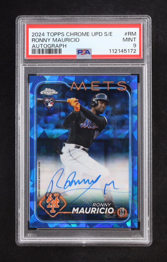 Ronny Mauricio 2024 Topps Chrome Sapphire Update Autograph #RM RC #147/199 RC (PSA 9) Rookie Card | Serially Numbered #147 / 199