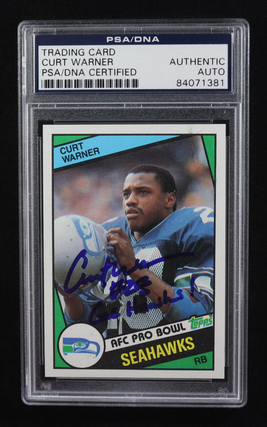 Curt Warner Signed 1984 Topps Inscribed "Go Hawks" AFC Pro Bowl #198 RC (PSA ) Autograph Graded PSA Authentic - Rookie Card