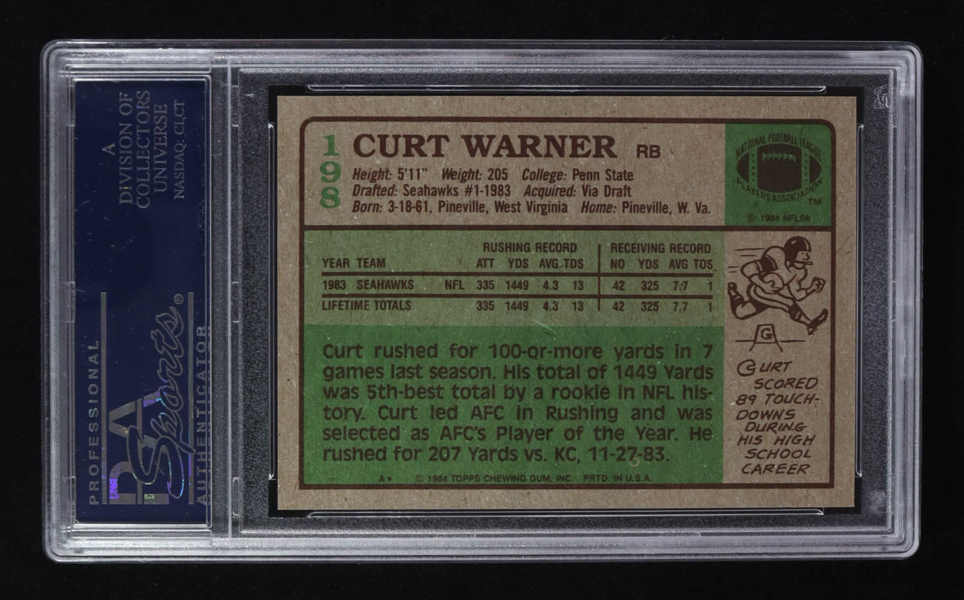 Curt Warner Signed 1984 Topps Inscribed "Go Hawks" AFC Pro Bowl #198 RC (PSA ) Autograph Graded PSA Authentic - Rookie Card