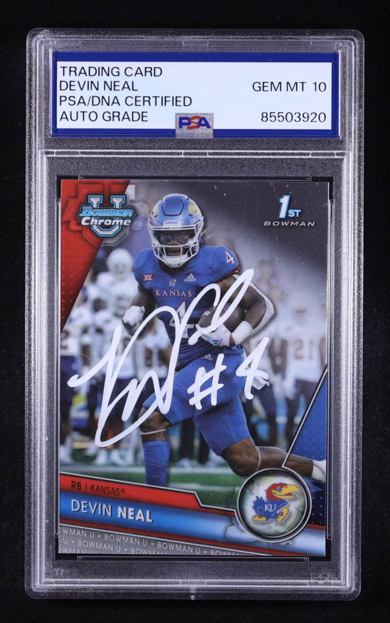 Devin Neal Signed 2023 Bowman Chrome University #58 RC (PSA | Auto 10) Rookie Card | Autograph Graded 10