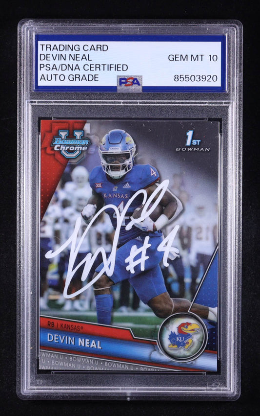 Devin Neal Signed 2023 Bowman Chrome University #58 RC (PSA | Auto 10) Rookie Card | Autograph Graded 10