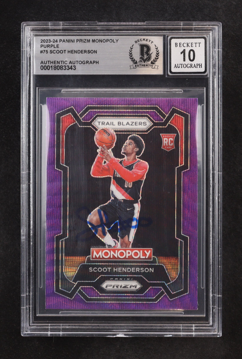 Scoot Henderson Signed 2023-24 Panini Prizm Monopoly Purple #75 RC (BGS | Autograph Graded BGS 10) Rookie Card | Autograph Graded BGS 10