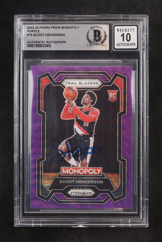 Scoot Henderson Signed 2023-24 Panini Prizm Monopoly Purple #75 RC (BGS | Autograph Graded BGS 10) Rookie Card | Autograph Graded BGS 10