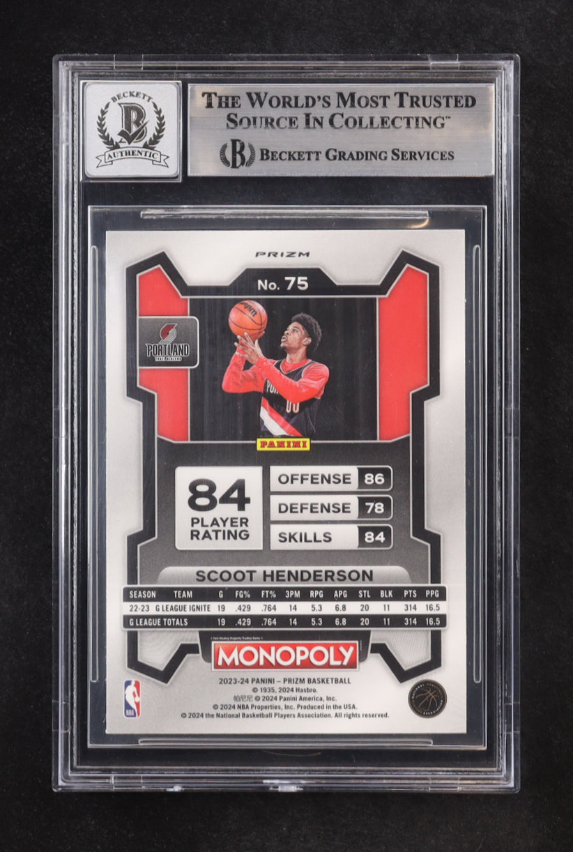 Scoot Henderson Signed 2023-24 Panini Prizm Monopoly Purple #75 RC (BGS | Autograph Graded BGS 10) Rookie Card | Autograph Graded BGS 10