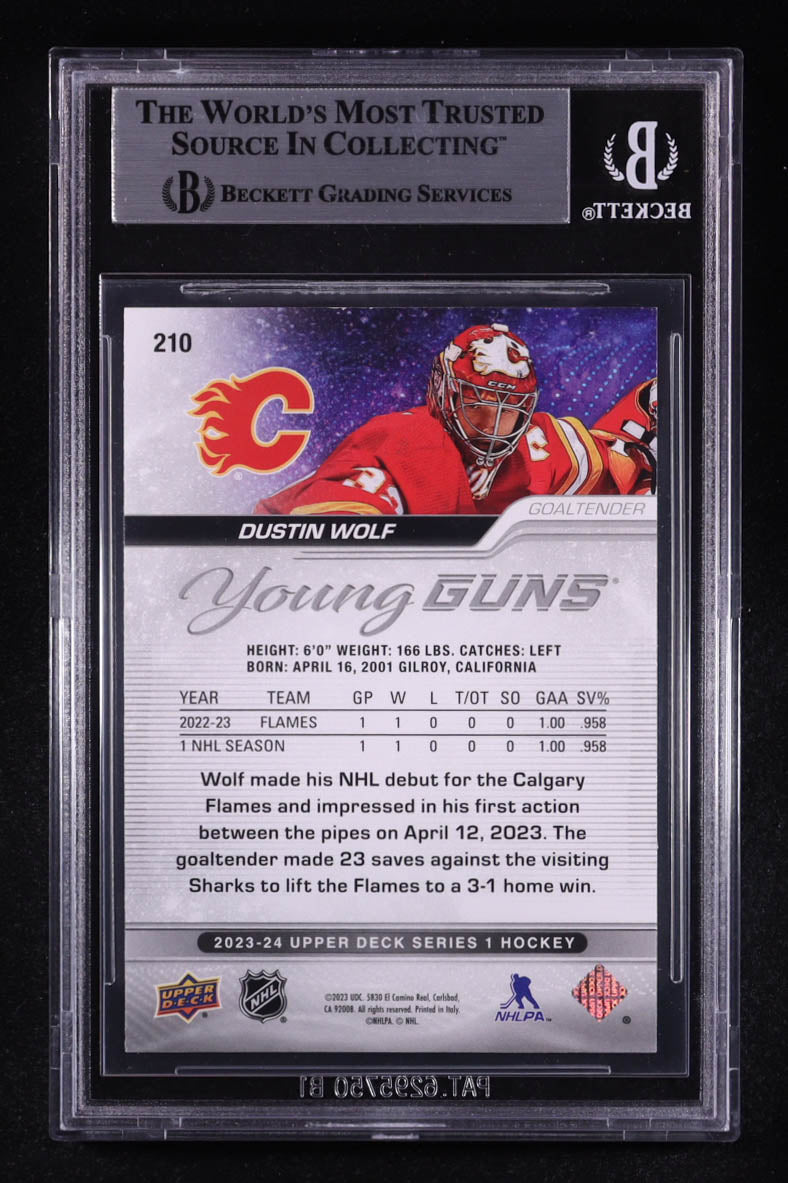 Dustin Wolf Signed 2023-24 Upper Deck Young Guns #210 RC (BGS) Rookie Card | Autograph Graded BGS Authentic