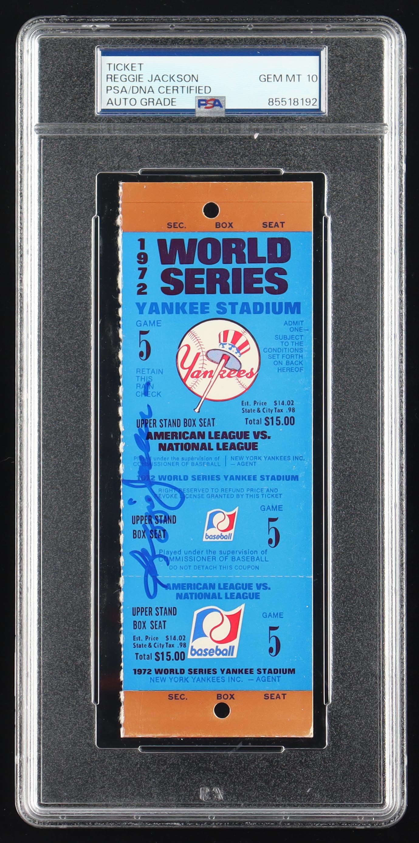 Reggie Jackson Signed 1972 World Series Game 5 Ticket (PSA Auto 10) Autograph Graded PSA 10