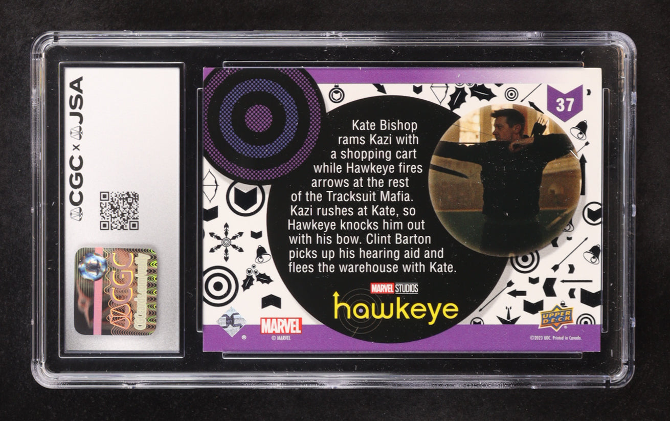 Jeremy Renner signed Hawkeye 2023 Upper Deck My Hearing Aids's Smashed #37 (CGC)