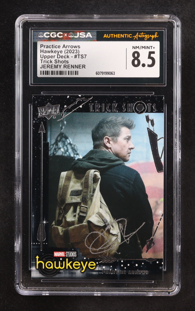 Jeremy Renner signed Hawkeye 2023 Upper Deck Practice Arrows Trick Shots #TS7 (CGC 8.5)