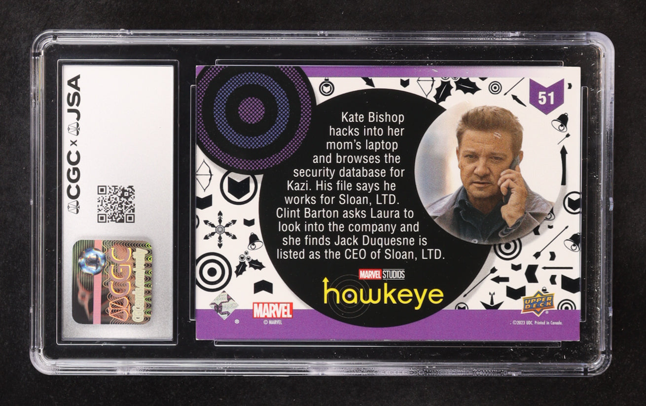 Jeremy Renner signed Hawkeye 2023 Upper Deck Tracksuits. So Sloan Is Their Front #51 (CGC 8.5)