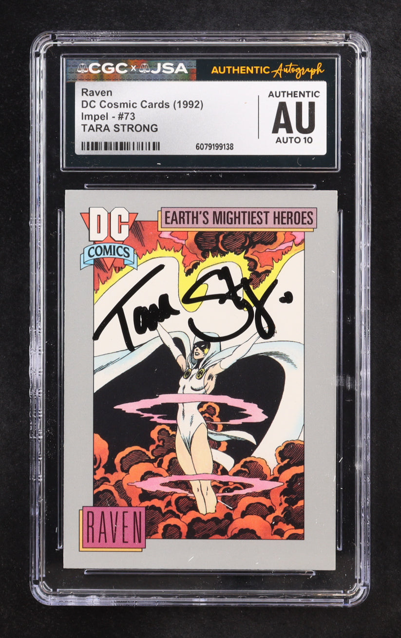Tara Strong signed Raven 1992 DC Cosmic Cards Impel #73 (CGC | Autograph Graded CGC 10)