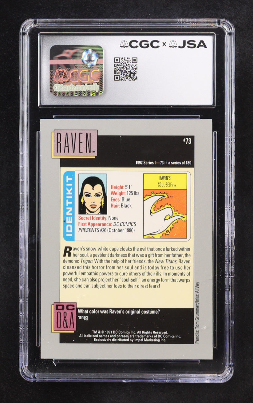 Tara Strong signed Raven 1992 DC Cosmic Cards Impel #73 (CGC | Autograph Graded CGC 10)