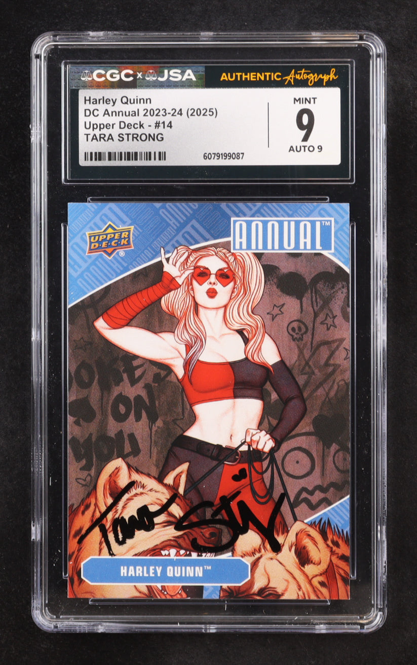 Tara Strong signed Harley Quinn 2023-24 Upper Deck DC Annual #14 (CGC 9 | Autograph Graded CGC 9)