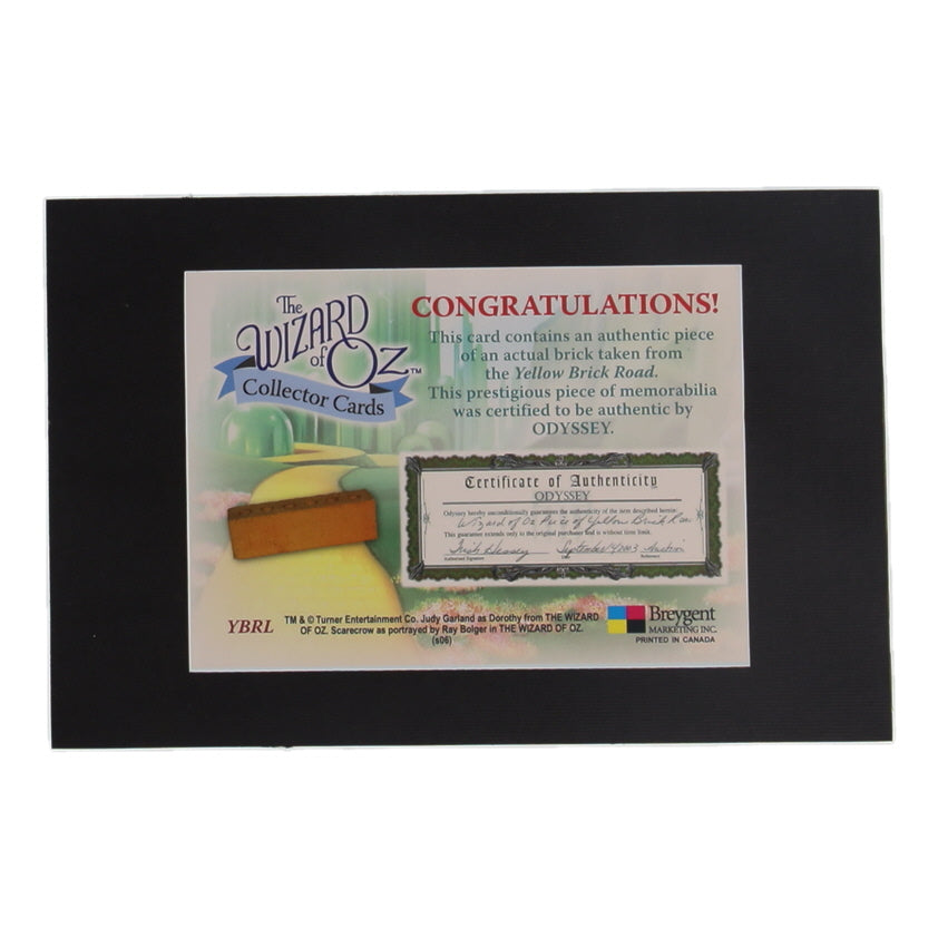 Jerry Maren Signed (Beckett) LE "The Wizard Of Oz" Authentic Piece Of "The Yellow Brick Road" Collector Card Inscribed "Lollipop Kid" - Limited Edition #95 / 700