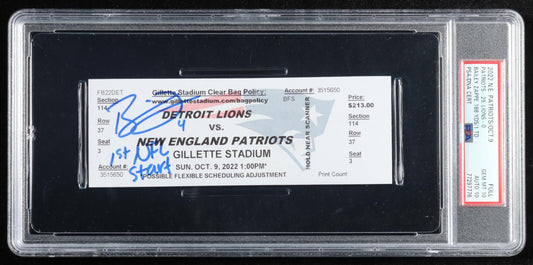 Bailey Zappe Signed Patriots 2022 NFL Debut Game Ticket Inscribed "1st NFL Start" (PSA) New England Patriots Vs Detroit Lions