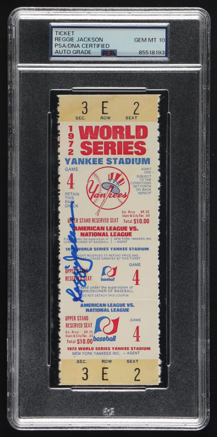 Reggie Jackson Signed 1972 Original World Series Game 4 Ticket (PSA Auto 10) Autograph Graded PSA 10