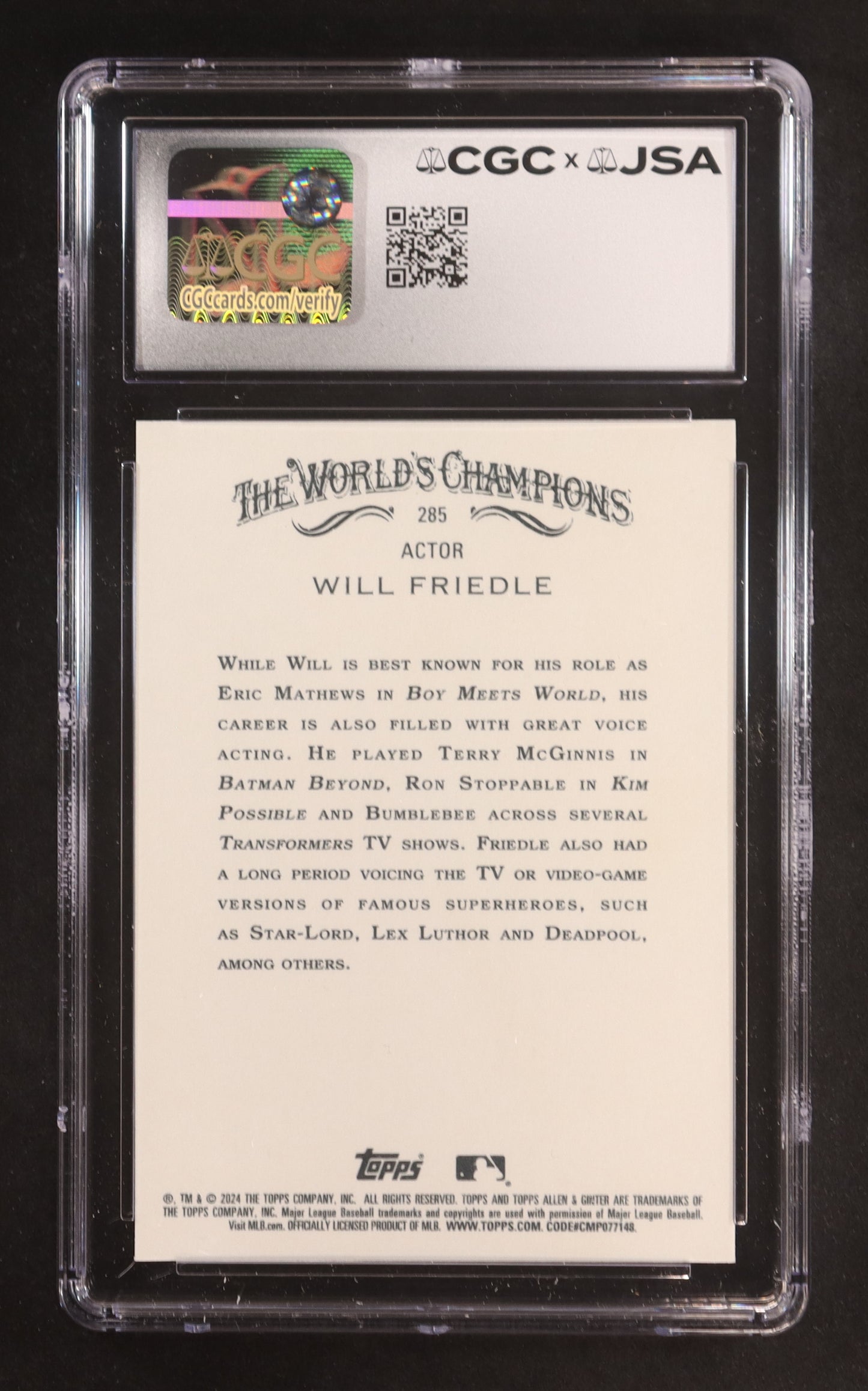 Will Friedle Signed 2024 Topps Allen & Ginter #285 (CGC 10 | Autograph Graded CGC 10) Autograph Graded CGC 10