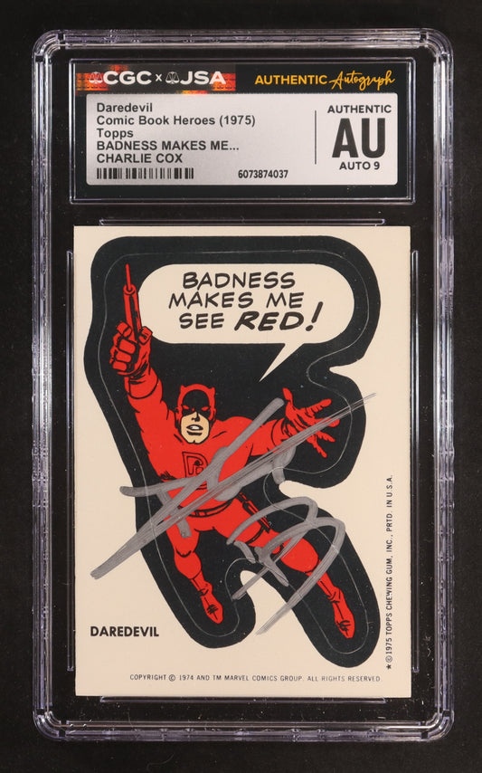 Charlie Cox Signed 1975 Daredevil Topps Comic Book Heroes Badness Makes Me.... (CGC | Autograph Graded CGC 9) Autograph Graded CGC 9
