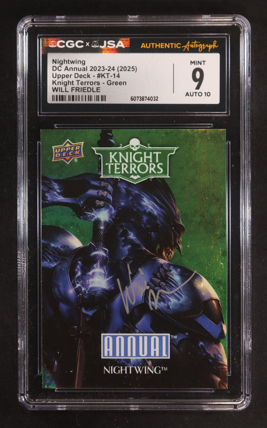 Will Friedle Signed 2023-24 Nightwing Upper Deck DC Annual Knight Terrors Green #KT-14 #23/99 (CGC 9 | Autograph Graded CGC 10) Serially Numbered #23 / 99 | Autograph Graded CGC 10