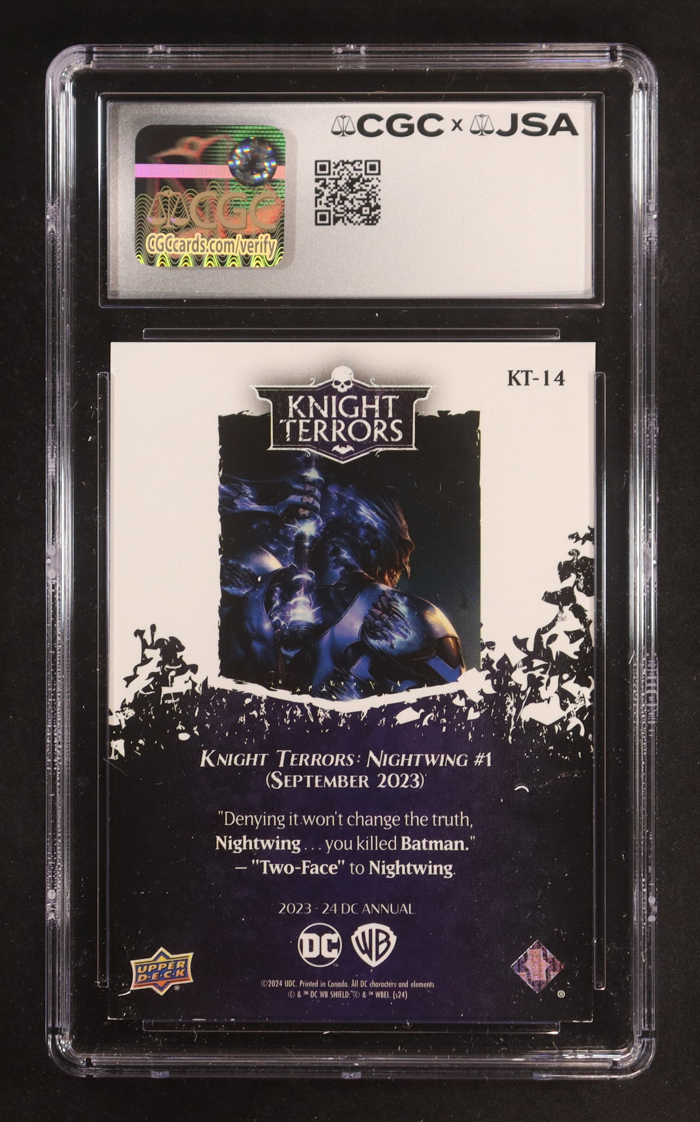 Will Friedle Signed 2023-24 Nightwing Upper Deck DC Annual Knight Terrors Green #KT-14 #23/99 (CGC 9 | Autograph Graded CGC 10) Serially Numbered #23 / 99 | Autograph Graded CGC 10