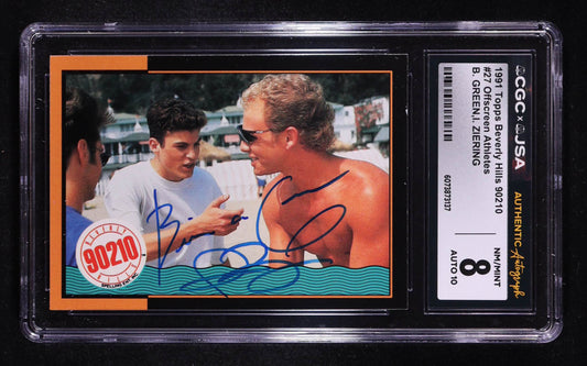 Ian Ziering and Brian Austin Green Signed 1991 Topps Beverly Hills 90210 Offscreen Athletes #27 (CGC 8 | Autograph Graded CGC 10) Autograph Graded CGC 10